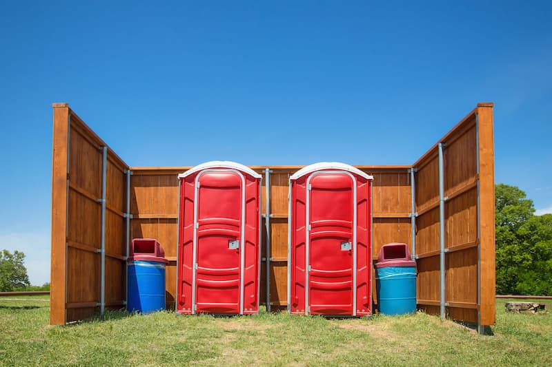 Short-term porta potty units staged for delivery in Williamsport, Pennsylvania